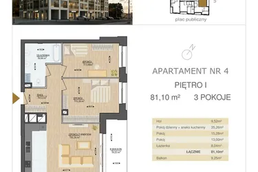 Rzut - Mieszkanie na sprzedaż 3 pokoje o powierzchni 81,1 m² - numer M4 w Kijowska Premium