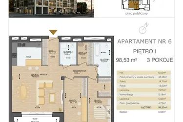 Rzut - Mieszkanie na sprzedaż 3 pokoje o powierzchni 98,53 m² - numer M6 w Kijowska Premium