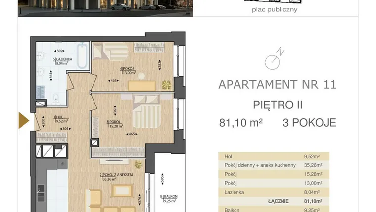 Rzut - Mieszkanie na sprzedaż 3 pokoje o powierzchni 81,1 m² - numer M11 w Kijowska Premium