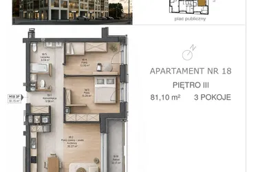 Rzut - Mieszkanie na sprzedaż 3 pokoje o powierzchni 81,1 m² - numer M18 w Kijowska Premium