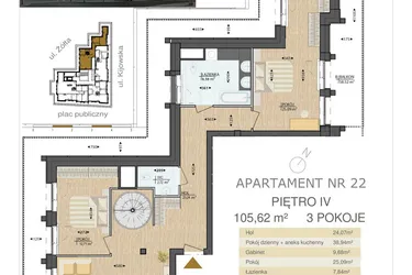 Rzut - Mieszkanie na sprzedaż 3 pokoje o powierzchni 105,57 m² - numer M22 w Kijowska Premium