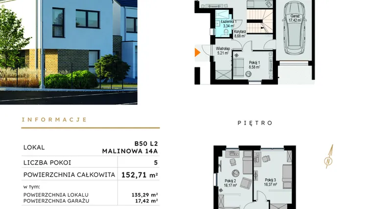 Rzut - Dom na sprzedaż 5 pokoi o powierzchni 152,71 m² - numer B50 L2 w Szczodre etap VII