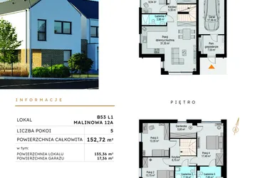 Rzut - Dom na sprzedaż 5 pokoi o powierzchni 152,72 m² - numer B53 L1 w Szczodre etap VII
