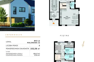 Rzut - Dom na sprzedaż 5 pokoi o powierzchni 152,58 m² - numer B53 L2 w Szczodre etap VII