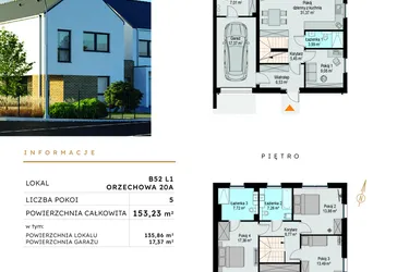 Rzut - Dom na sprzedaż 5 pokoi o powierzchni 153,23 m² - numer B52 L1 w Szczodre etap VII