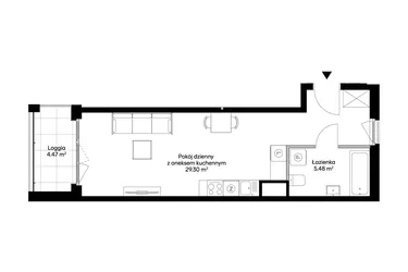 Rzut - Mieszkanie na sprzedaż 1 pokój o powierzchni 34,78 m² - numer 1BD0901 w Awangarda Mogilska