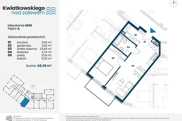 Rzut - Mieszkanie na sprzedaż 2 pokoje o powierzchni 48,3 m² - numer m46 w Kwiatkowskiego nad Zalewem