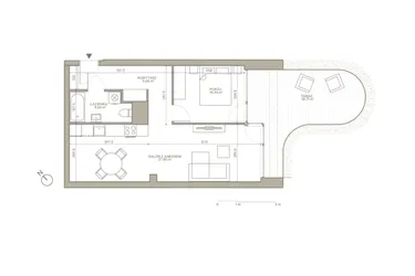 Rzut - Mieszkanie na sprzedaż 2 pokoje o powierzchni 51,85 m² - numer B/3/5 w Jaracza 79