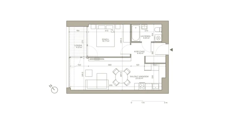 Rzut - Mieszkanie na sprzedaż 2 pokoje o powierzchni 42,97 m² - numer A/4/7 w Jaracza 79