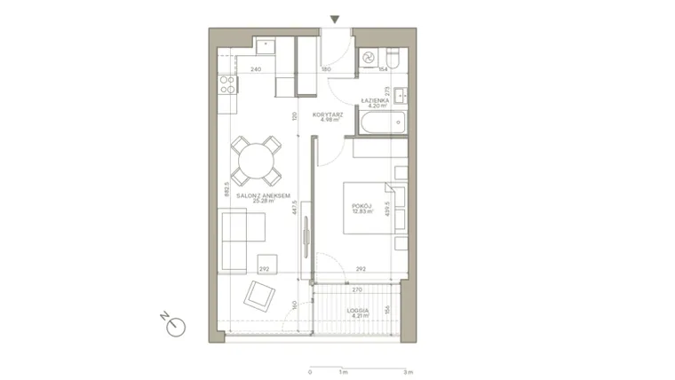 Rzut - Mieszkanie na sprzedaż 2 pokoje o powierzchni 47,29 m² - numer A/4/3 w Jaracza 79