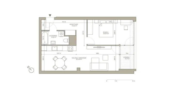 Rzut - Mieszkanie na sprzedaż 2 pokoje o powierzchni 54 m² - numer B/4/5 w Jaracza 79
