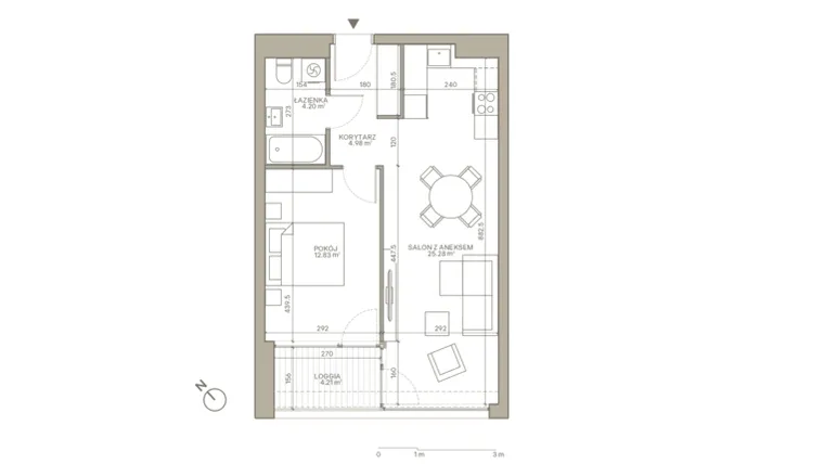 Rzut - Mieszkanie na sprzedaż 2 pokoje o powierzchni 47,29 m² - numer A/5/3 w Jaracza 79
