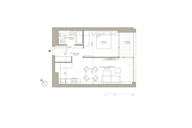 Rzut - Mieszkanie na sprzedaż 2 pokoje o powierzchni 42,77 m² - numer B/5/4 w Jaracza 79