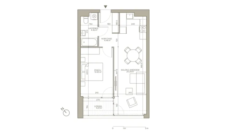 Rzut - Mieszkanie na sprzedaż 2 pokoje o powierzchni 47,55 m² - numer A/3/5 w Jaracza 79