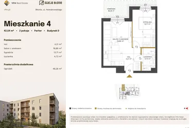 Rzut - Mieszkanie na sprzedaż 2 pokoje o powierzchni 42,54 m² - numer 4 w Stacja Błonie etap IV
