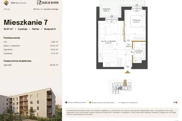 Rzut - Mieszkanie na sprzedaż 2 pokoje o powierzchni 42,07 m² - numer 7 w Stacja Błonie etap IV