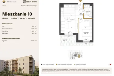 Rzut - Mieszkanie na sprzedaż 2 pokoje o powierzchni 42,08 m² - numer 10 w Stacja Błonie etap IV