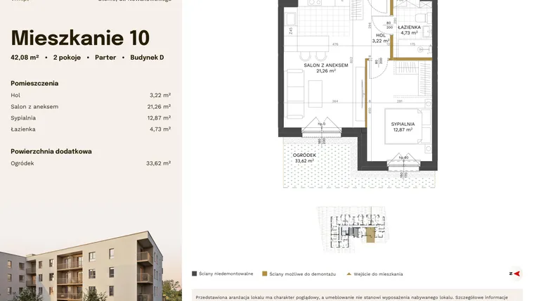 Rzut - Mieszkanie na sprzedaż 2 pokoje o powierzchni 42,08 m² - numer 10 w Stacja Błonie etap IV
