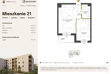 Rzut - Mieszkanie na sprzedaż 2 pokoje o powierzchni 42,08 m² - numer 21 w Stacja Błonie etap IV