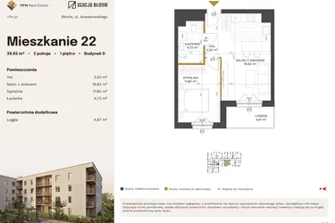 Rzut - Mieszkanie na sprzedaż 2 pokoje o powierzchni 39,65 m² - numer 22 w Stacja Błonie etap IV