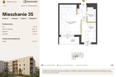 Rzut - Mieszkanie na sprzedaż 2 pokoje o powierzchni 44,66 m² - numer 35 w Stacja Błonie etap IV