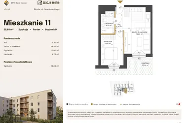 Rzut - Mieszkanie na sprzedaż 2 pokoje o powierzchni 39,65 m² - numer 11 w Stacja Błonie etap IV