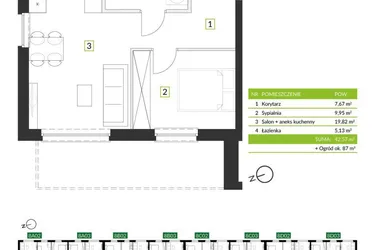 Rzut - Mieszkanie na sprzedaż 2 pokoje o powierzchni 42,57 m² - numer 8A01 w Osiedle Krzeptów przy Lesie VIII
