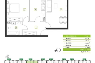 Rzut - Mieszkanie na sprzedaż 2 pokoje o powierzchni 52,39 m² - numer 8B02 w Osiedle Krzeptów przy Lesie VIII