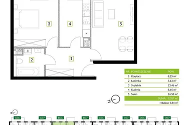Rzut - Mieszkanie na sprzedaż 2 pokoje o powierzchni 52,07 m² - numer 8B06 w Osiedle Krzeptów przy Lesie VIII
