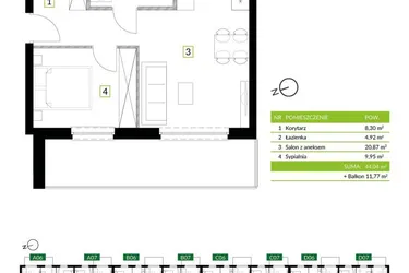 Rzut - Mieszkanie na sprzedaż 2 pokoje o powierzchni 44,04 m² - numer 8B08 w Osiedle Krzeptów przy Lesie VIII