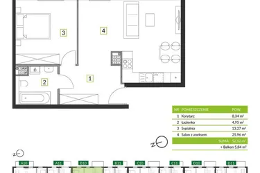 Rzut - Mieszkanie na sprzedaż 2 pokoje o powierzchni 52,52 m² - numer 8B10 w Osiedle Krzeptów przy Lesie VIII