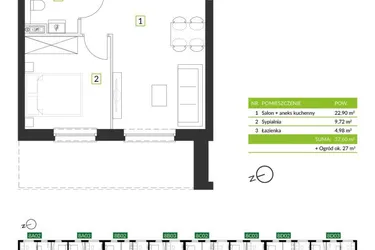 Rzut - Mieszkanie na sprzedaż 2 pokoje o powierzchni 37,6 m² - numer 8B01 w Osiedle Krzeptów przy Lesie VIII