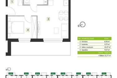 Rzut - Mieszkanie na sprzedaż 2 pokoje o powierzchni 43,84 m² - numer 8B12 w Osiedle Krzeptów przy Lesie VIII