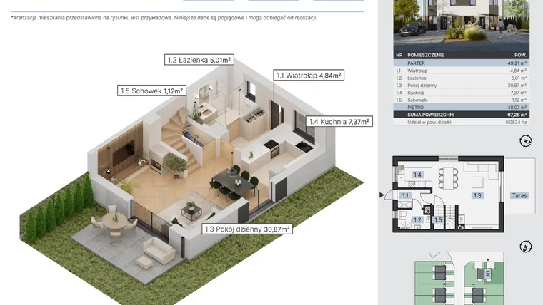 Rzut - Dom na sprzedaż 4 pokoje o powierzchni 97,28 m² - numer 3/1 w Osiedle nad Strugą