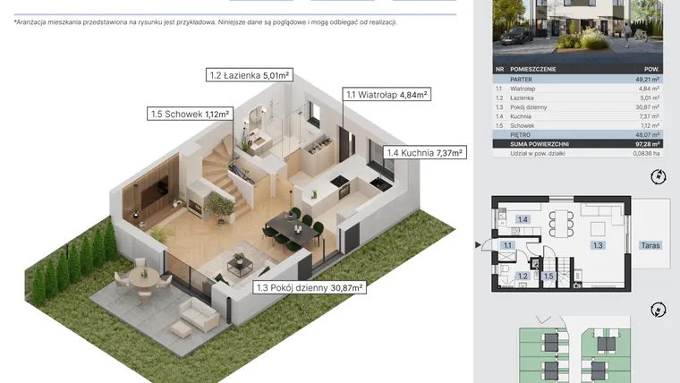 Rzut - Dom na sprzedaż 4 pokoje o powierzchni 97,28 m² - numer 6/1 w Osiedle nad Strugą
