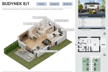 Rzut - Dom na sprzedaż 4 pokoje o powierzchni 97,28 m² - numer 8/1 w Osiedle nad Strugą