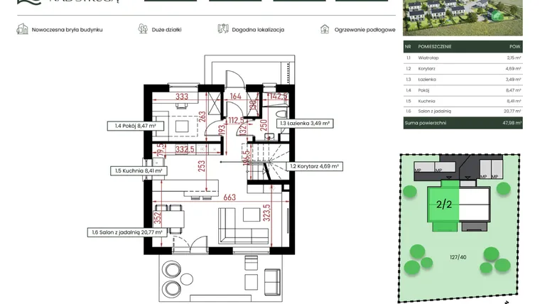 Rzut - Dom na sprzedaż 5 pokoi o powierzchni 98,32 m² - numer 2/2 w Osiedle nad Strugą
