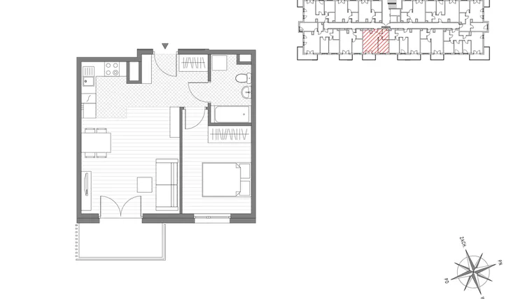 Rzut - Mieszkanie na sprzedaż 2 pokoje o powierzchni 42,04 m² - numer 18 w ul. Powstańców/os. Piastów bud. C