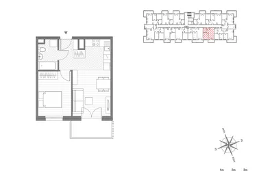 Rzut - Mieszkanie na sprzedaż 2 pokoje o powierzchni 37,58 m² - numer 28 w ul. Powstańców/os. Piastów bud. C