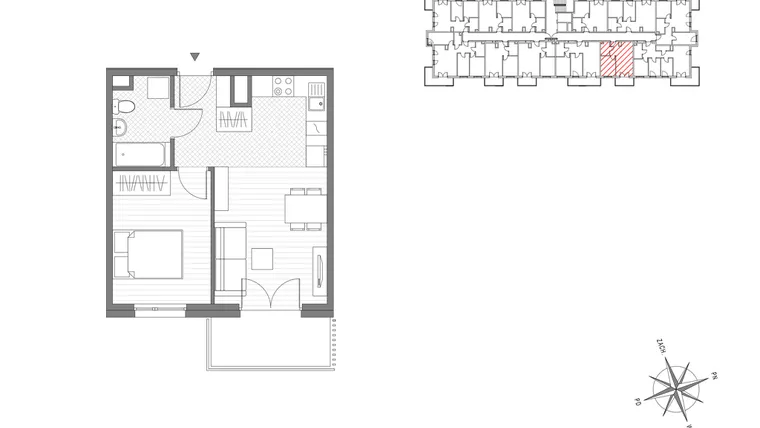 Rzut - Mieszkanie na sprzedaż 2 pokoje o powierzchni 37,58 m² - numer 28 w ul. Powstańców/os. Piastów bud. C