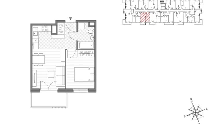 Rzut - Mieszkanie na sprzedaż 2 pokoje o powierzchni 36,85 m² - numer 19 w ul. Powstańców/os. Piastów bud. C