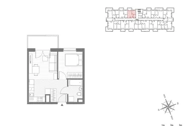 Rzut - Mieszkanie na sprzedaż 2 pokoje o powierzchni 33,58 m² - numer 35 w ul. Powstańców/os. Piastów bud. C