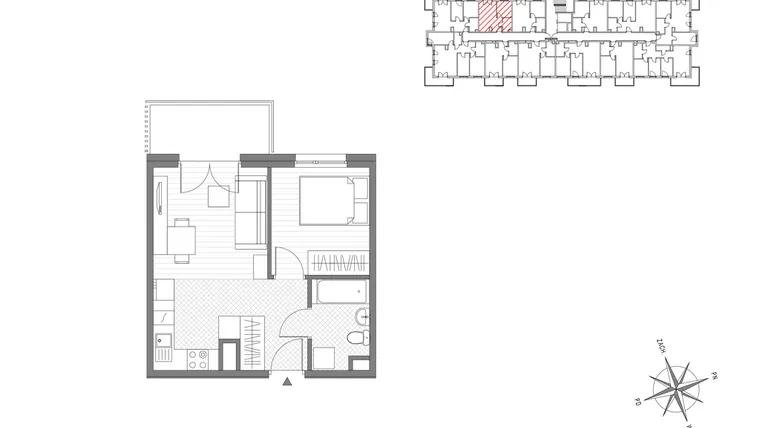 Rzut - Mieszkanie na sprzedaż 2 pokoje o powierzchni 33,58 m² - numer 34 w ul. Powstańców/os. Piastów bud. C
