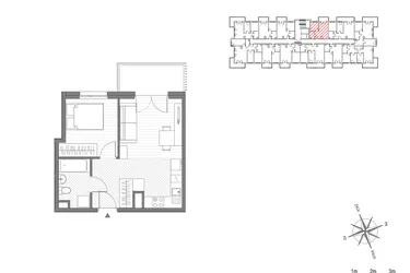 Rzut - Mieszkanie na sprzedaż 2 pokoje o powierzchni 34,68 m² - numer 48 w ul. Powstańców/os. Piastów bud. C