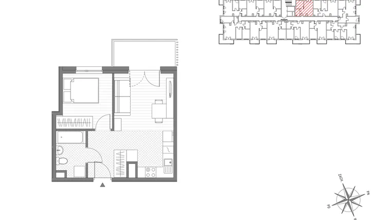 Rzut - Mieszkanie na sprzedaż 2 pokoje o powierzchni 34,68 m² - numer 48 w ul. Powstańców/os. Piastów bud. C
