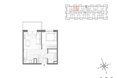 Rzut - Mieszkanie na sprzedaż 2 pokoje o powierzchni 33,58 m² - numer 46 w ul. Powstańców/os. Piastów bud. C