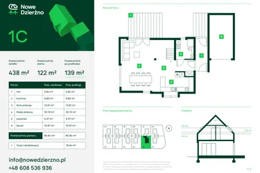 Rzut - Dom na sprzedaż 4 pokoje o powierzchni 125,04 m² - numer 1C w Nowe Dzierżno
