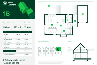 Rzut - Dom na sprzedaż 4 pokoje o powierzchni 125,22 m² - numer 1B w Nowe Dzierżno