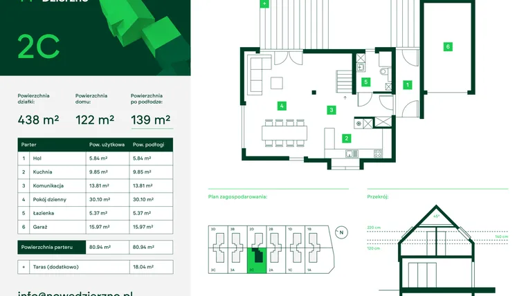 Rzut - Dom na sprzedaż 4 pokoje o powierzchni 125,21 m² - numer 2C w Nowe Dzierżno