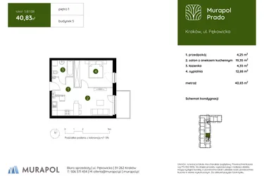 Rzut - Mieszkanie na sprzedaż 2 pokoje o powierzchni 40,83 m² - numer 5.B.1.08 w Murapol Prado etap II
